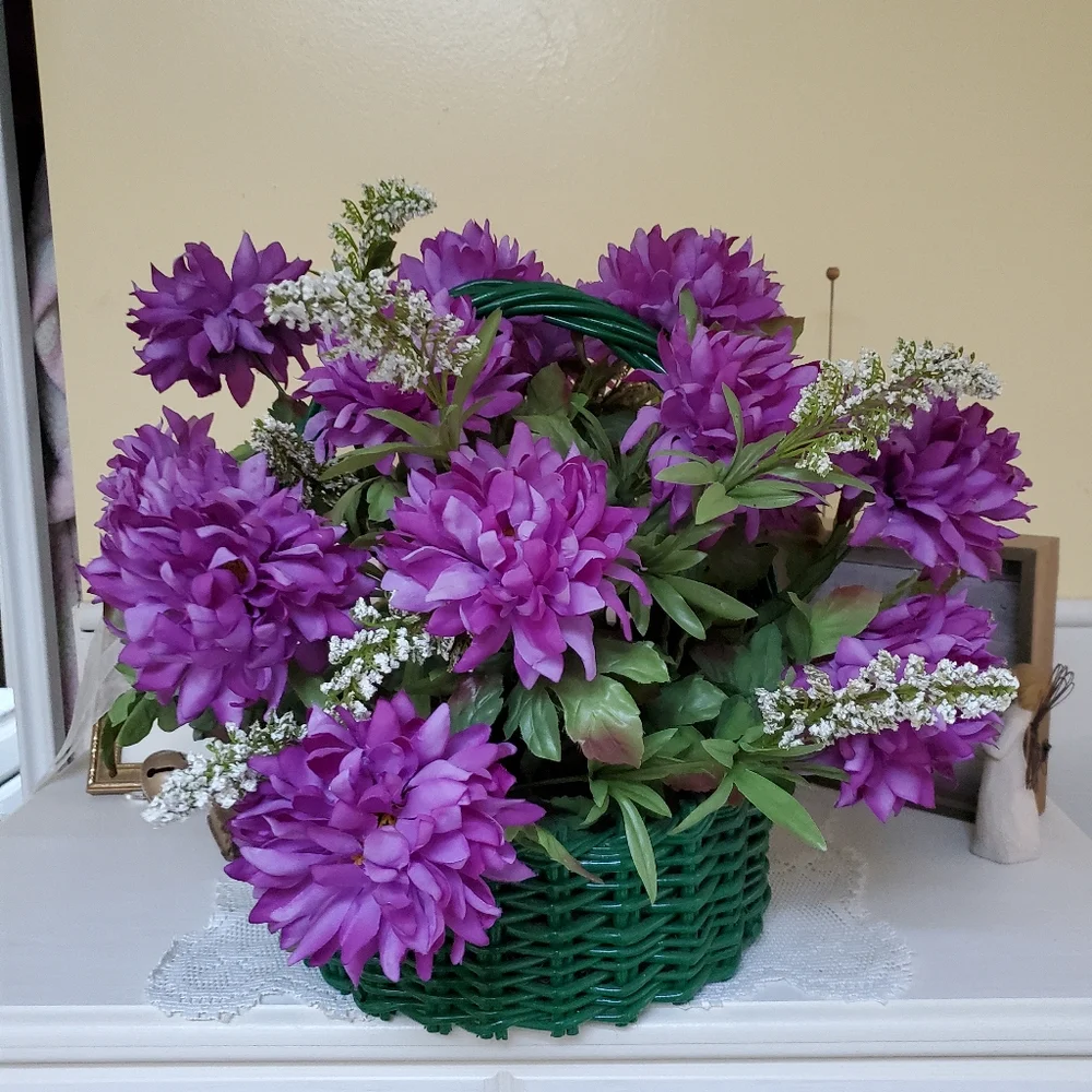 Faux floral purple Dahlia centerpiece